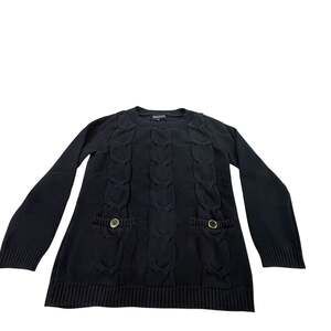 Jones New York Signature Petite Black Cable Knit Cotton Sweater Size PM